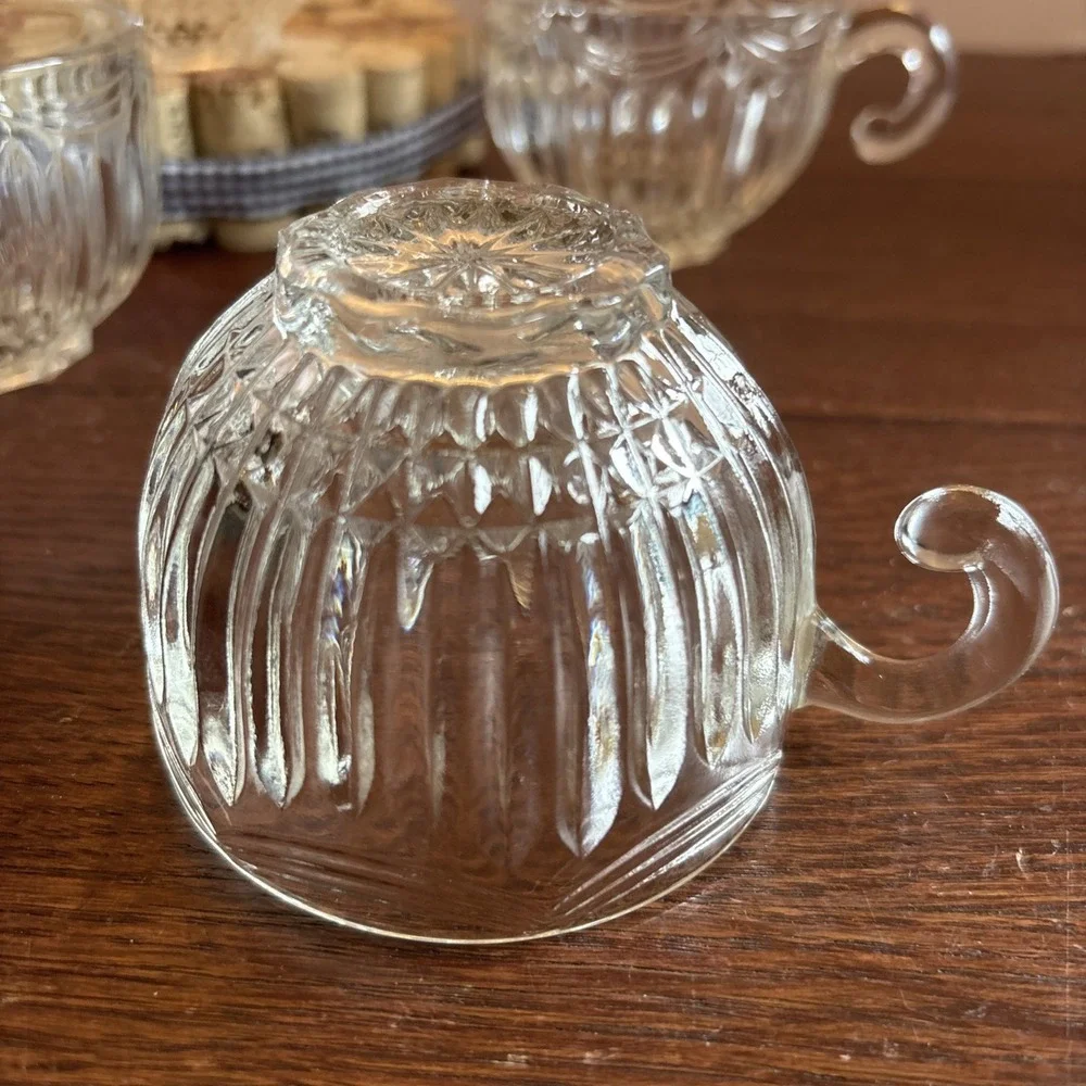 4 Indiana Glass ROYAL Drape Clear Punch Cup Hook Handle Vertical Rib & Swag 7 oz
